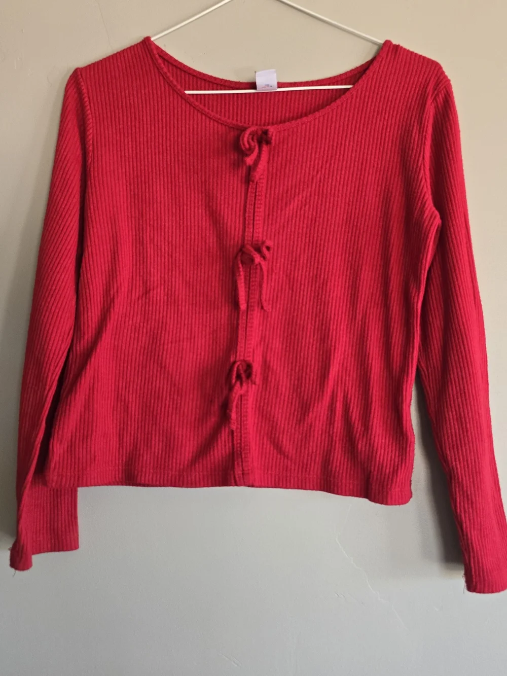 Old Navy Red Ribbed Tie-Front Cardigan